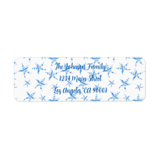 Blue starfish wave-silhouette watercolor label
