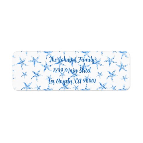 Blue starfish wave_silhouette watercolor label