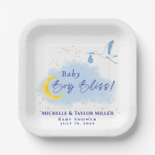 Blue Starlit Baby Boy Bliss Stork  Paper Plates