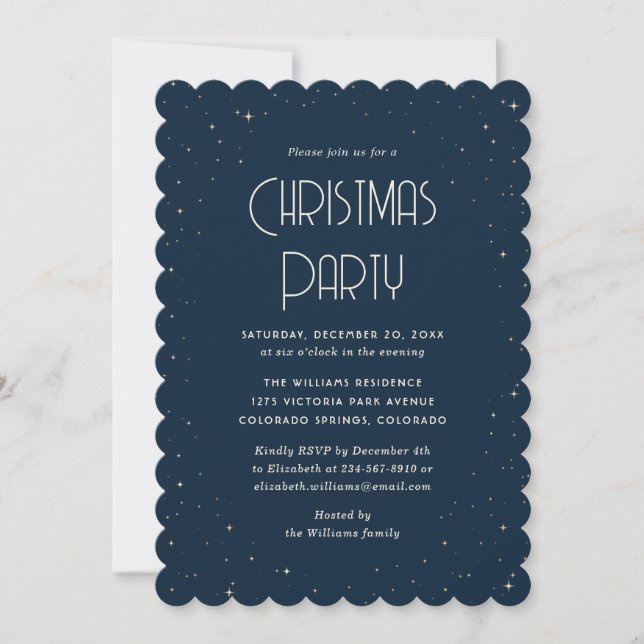 Blue Starry Christmas Party Invitation (Front)