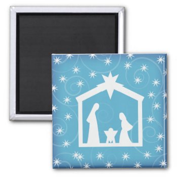 Blue Starry Night Christmas Nativity Magnet by OnceForAll at Zazzle