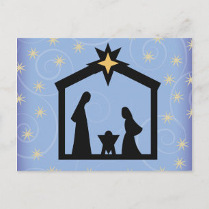 Blue Starry Night Christmas Nativity Postcard