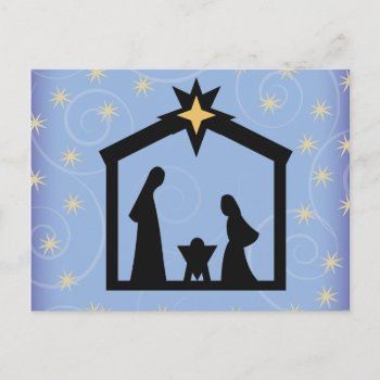Blue Starry Night Christmas Nativity Postcard by OnceForAll at Zazzle