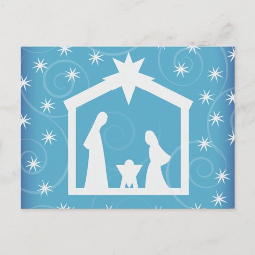 Blue Starry Night Christmas Nativity Postcard