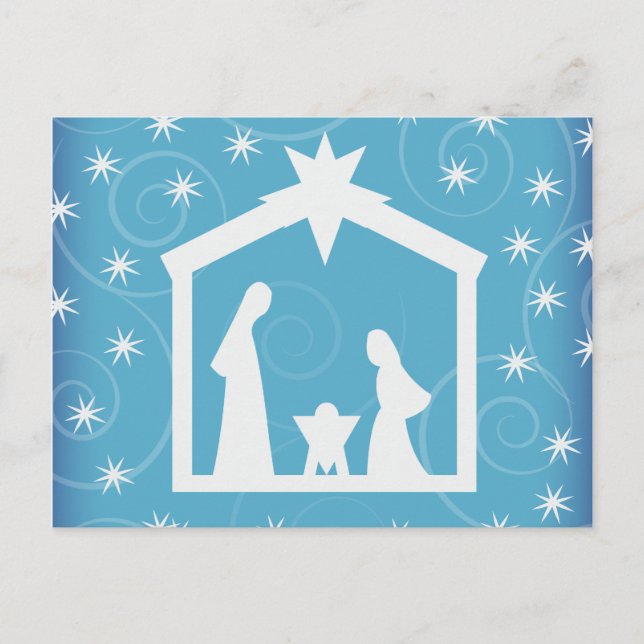 Blue Starry Night Christmas Nativity Postcard (Front)