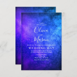 Silver and Royal Blue Wedding Invitation Template Starry Night