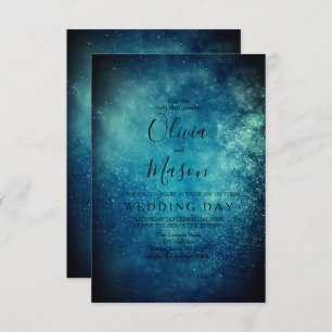 Blue Starry Night Formal Wedding Invitation