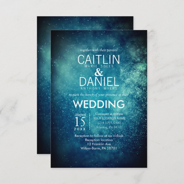 Blue Starry Night Formal Wedding Invitation (Front/Back)