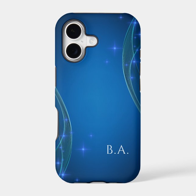 Blue Starry Night Minimalist Initials Case-Mate iPhone Case (Back)