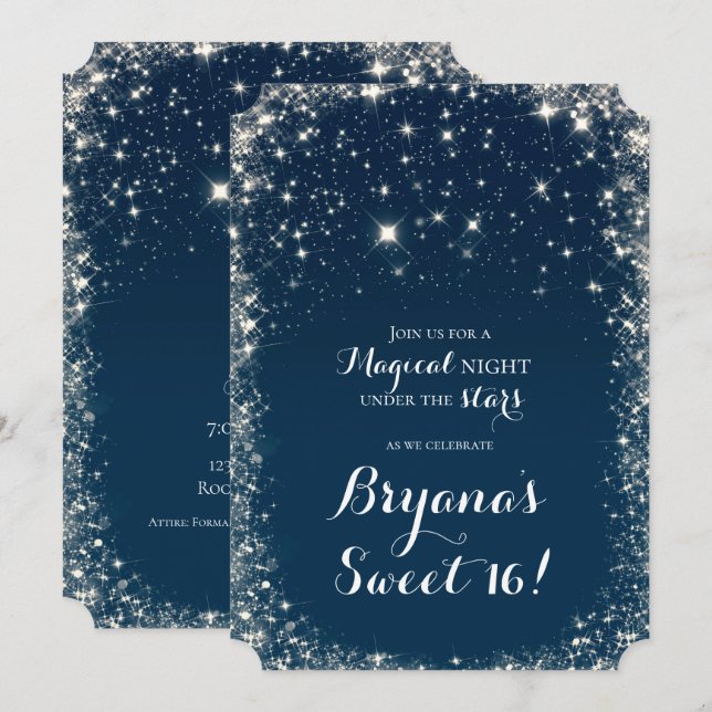 Blue Starry Night Sky Celestial Sweet 16 Invitation (Front/Back)