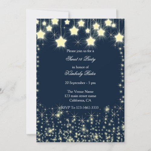 Blue Starry Night Star Birthday Invitations