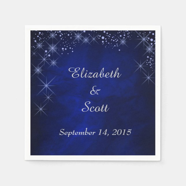Blue Starry Night Wedding Paper Napkins (Front)