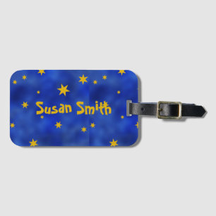 Blue Starry Night with Gold Stars Luggage Tag