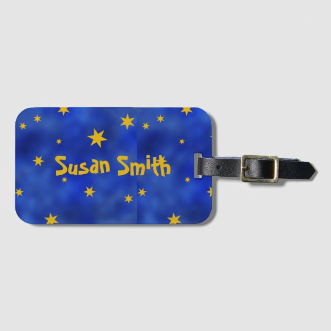 Blue Starry Night with Gold Stars Luggage Tag (Front Horizontal)