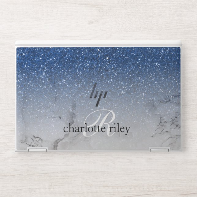 Blue Starry ombre white marble monogram HP Laptop Skin (Front)