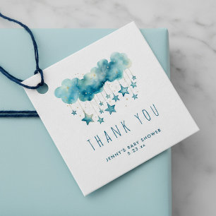 Blue starry sky and fluffy clouds thank you favor tags
