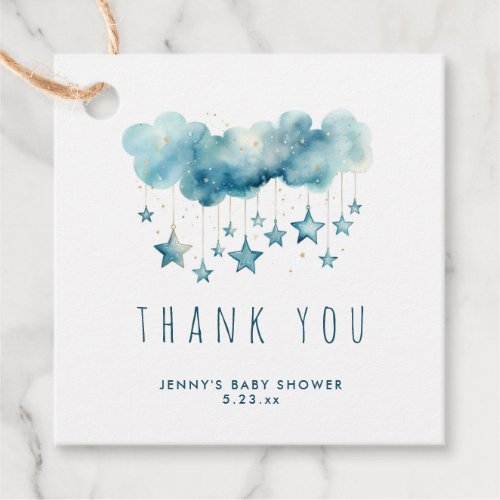 Blue starry sky and fluffy clouds thank you favor tags