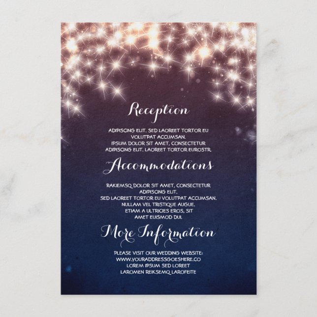 Blue Starry String Lights Wedding Information Enclosure Card (Front)