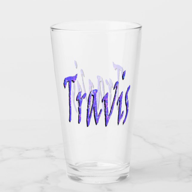 Blue Starry Travis Name Logo, Glass (Front)