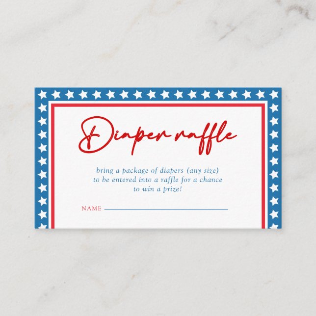  Blue Stars 4th of July Baby Shower Diaper Raffle Enclosure Card (Front)