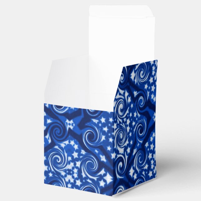 Blue Stars and Swirls Pattern Cube Favor Box (Opened)