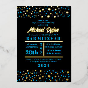 Blue Stars Bar Bat Mitzvah Invitation Gold Foil Foil Invitation