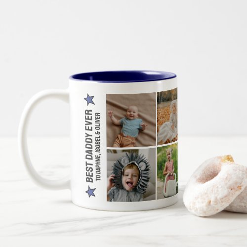Blue Stars Best Daddy Ever Kids Names  Photos Two_Tone Coffee Mug