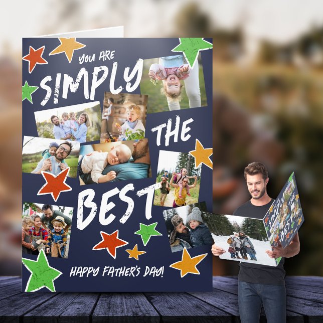 Blue Stars Best Father's Day Photo Collage Big Card (Creator Uploaded)
