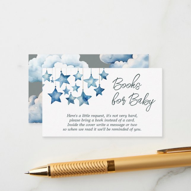 Blue Stars Boy Baby Shower Books For Baby Enclosure Card (Front/Back In Situ)