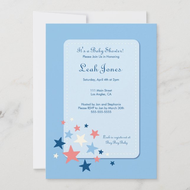 Blue Stars Boy Baby Shower Invitation (Front)