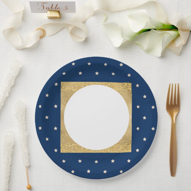 Blue Stars Christmas Party Paper Plates (Wedding)