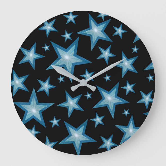 Blue Stars clock round black (Front)