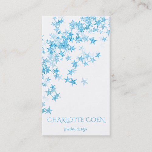 Blue Stars Confetti White Delicate Glam Business Card