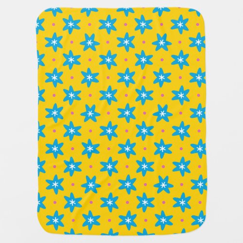 Blue Stars  Cute Pink Dots on Yellow Baby Blanket