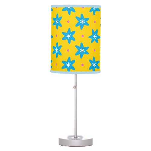 Blue Stars  Cute Pink Dots on Yellow Table Lamp