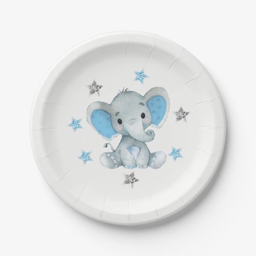 Blue stars Elephant Plate 4 Baby Shower Birthday
