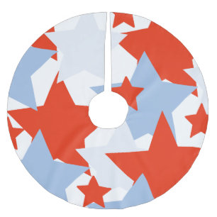 Blue Stars Fourth of July Patriotic Red Brushed Polyester Tree Skirt