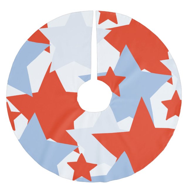 Blue Stars Fourth of July Patriotic Red Brushed Polyester Tree Skirt (Front)