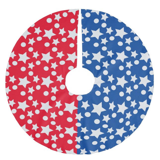 Blue Stars Fourth of July Patriotic Red Pattern Brushed Polyester Tree Skirt (Front)