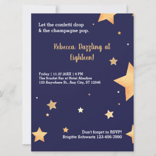 Blue stars glitter and gold dazzling birthday invi