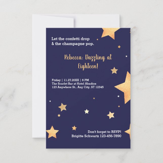 Blue stars glitter and gold dazzling birthday invitation (Front)