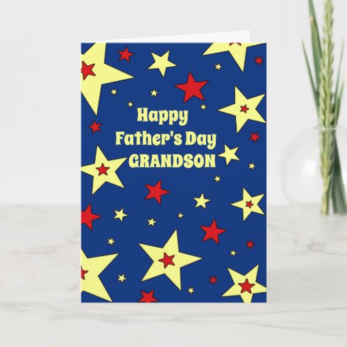 Blue Stars Grandson Happy Fathers Day Card