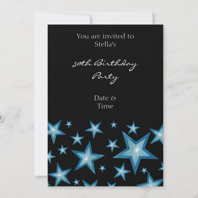 Blue Stars invitation vertical black (Front)