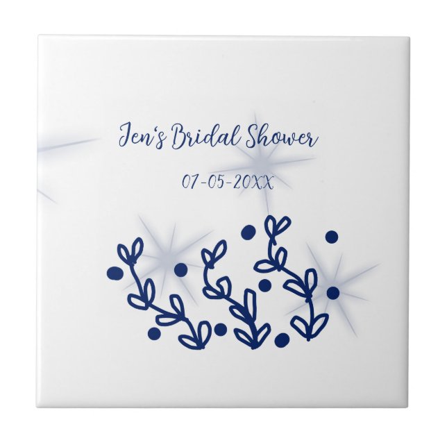 Blue stars leaves royal luxury bridal shower  ceramic tile (Front)