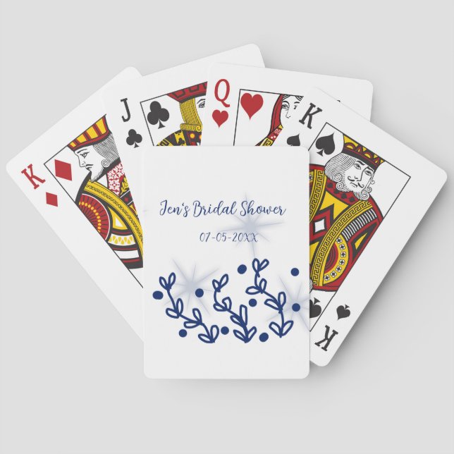 Blue stars leaves royal luxury bridal shower  poker cards (Back)