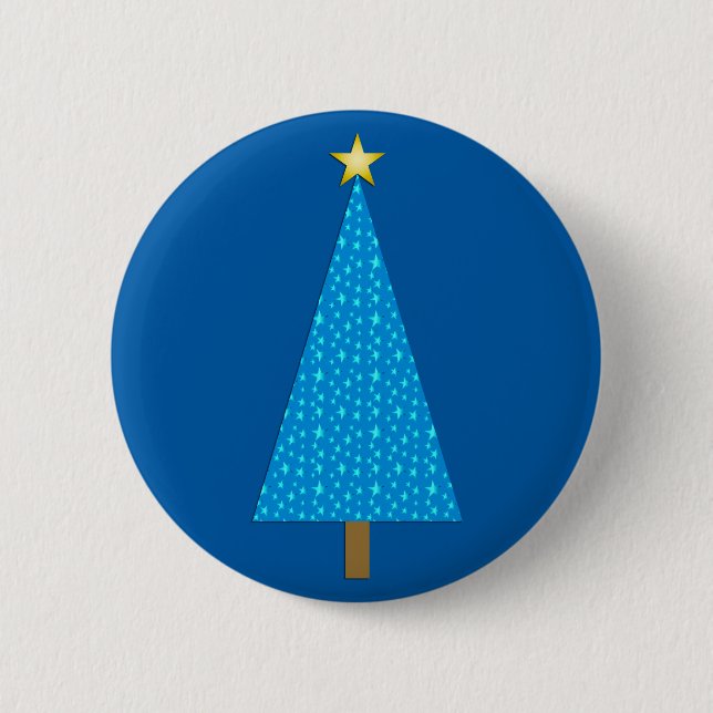 Blue stars modern Christmas tree Button (Front)