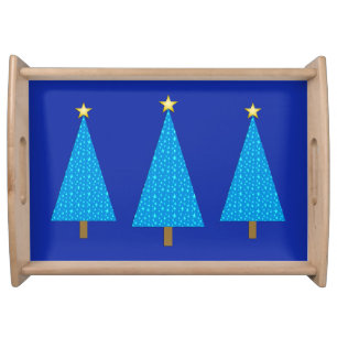 Blue stars modern Christmas tree Serving Tray