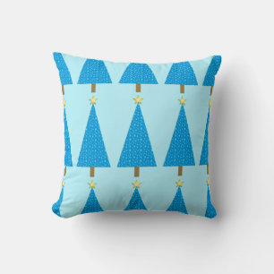 Blue stars modern Christmas tree Throw Pillow