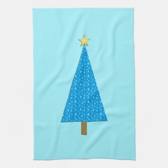 Blue stars modern Christmas tree Towel (Vertical)