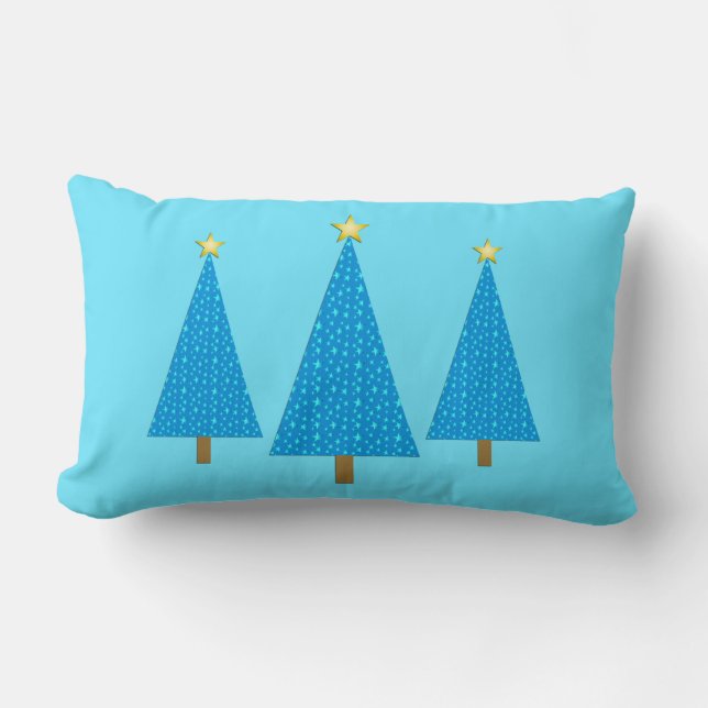 Blue stars modern Christmas trees Lumbar Pillow (Front)